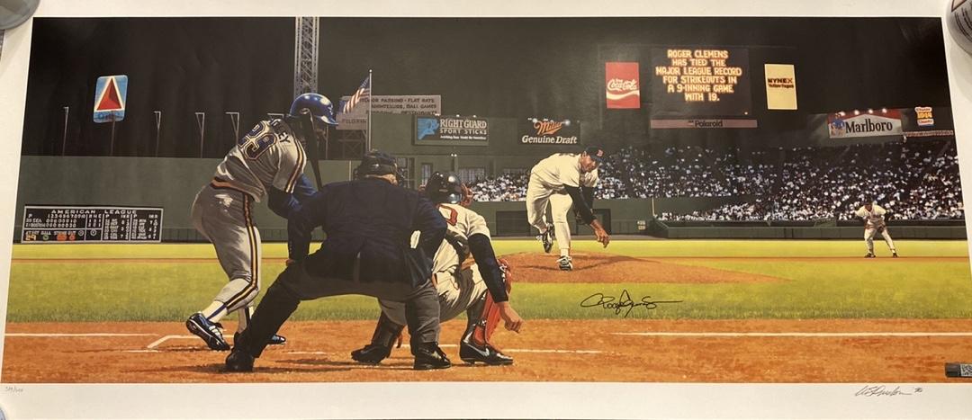 Roger Clemens 15X36 limited edition (389/600) lithograph of 20 Strikeout Game - Tri-Star COA